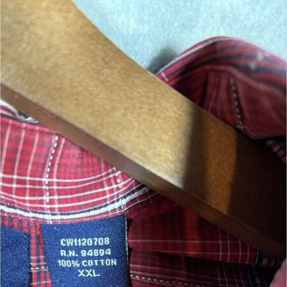 Classic Western Mens Red Plaid Shirt XXL Pearl Snap Unique Square Buttons - Picture 4 of 5